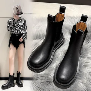 Stylish black chunky sole Chelsea boots for women with British style design