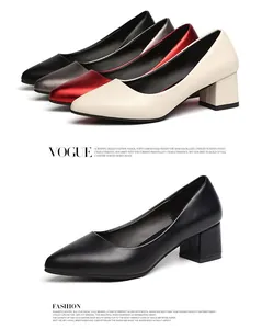 Elegant pointed-toe chunky heel women's pumps in multiple colors, French retro style