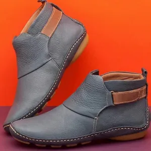 Lässige Damen Herbst Stiefeletten in Blau mit Klettverschluss und weicher Sohle