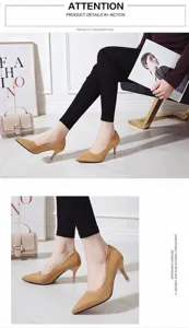 Gros plan sur des escarpins élégants en daim beige à bout pointu avec des talons aiguilles.