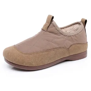 Women Winter Snow Boots Warm Fur Lined Cotton Shoes Patchwork Quilted Soft Sole Ankle Boots Outdoor Casual Slip On Boots