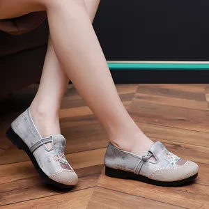 Detailed view of Chinese ethnic style embroidered shoes with soft soles for comfort