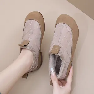 Khaki quilted women's winter snow boots with warm faux fur lining and soft soles