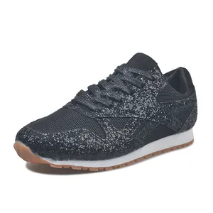 Stylish black sequin sneakers for women with chunky platform sole and breathable mesh