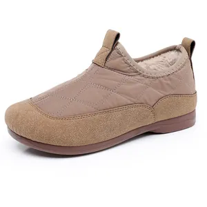 Women's warm winter snow boots with plush lining and quilted brown spliced leather