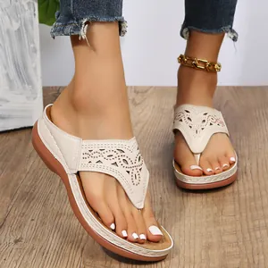 Chanclas de Plataforma para Mujer Con Strass y Calado Cuña de Cuero Sintético Sandalias de Verano Zapatos de Playa Tallas Grandes