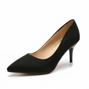 Escarpins élégants en daim noir à bout pointu et talons aiguilles pour femmes chic