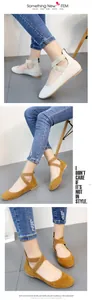 Detailed view of womens comfortable round toe flat shoes with stylish elastic cross straps