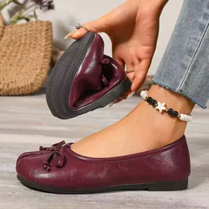 Comfortable wine red ballet flats featuring a cute bow and ultra-soft flexible sole