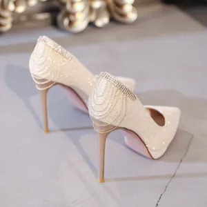 Damen Sexy Spitze Stöckelschuhe Strass Kette Quaste Plateau Einzelschuhe Elegante Bankett Party Hochzeit Pumps