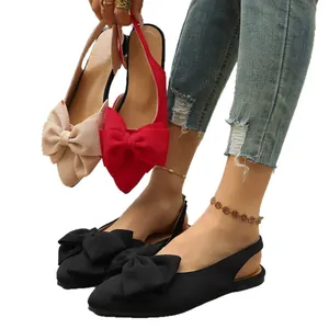 Elegant women's pointed toe bow slingback flats available in black, red, and beige colors