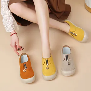 Stylish women's casual platform loafers featuring a front zipper design in vibrant spring colors.