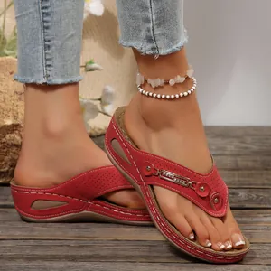 Chanclas rojas de cuña para mujer sandalias de playa verano