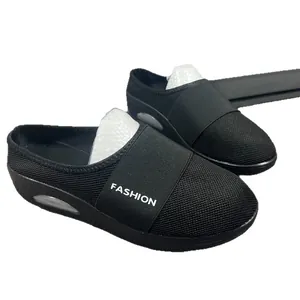 Breathable black mesh wedge mule sneakers for women with air cushion and FASHION strap