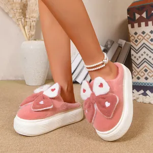 Pantofole in Cotone Platform Invernali da Donna Cartone Animato Coniglio Peluche Calde Casa Antiscivolo Indoor Fiocco Cuore