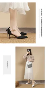 Elegant French style stiletto sandals featuring pearl ankle straps and pointed toe design