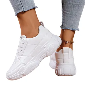 Women's stylish white platform sneakers with lace-up design for casual daily wear