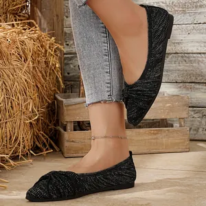 Elegante, glitzernde schwarze Ballerinas für Damen mit weicher Sohle und Slipper-Design