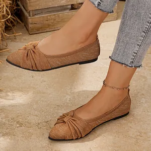 Elegante bronzefarbene Strick-Ballerinas für Damen mit schickem dekorativem Knoten