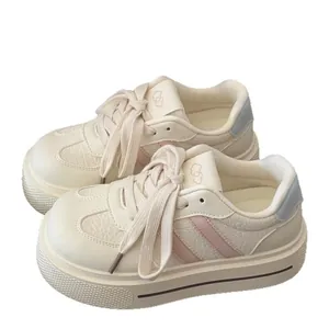 Campus style chunky platform sneakers for women cream white versatile bread shoes