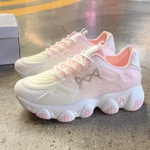 Trendige Damen Mesh-Sneaker mit rosa Farbverlauf, atmungsaktive Freizeit-Sportschuhe.