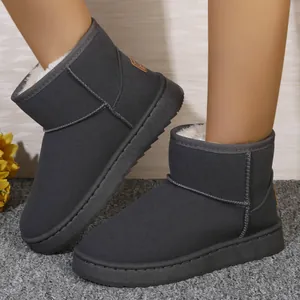 Primer plano de botas de nieve para mujer en gris carbón con cálido forro de pelo sintético