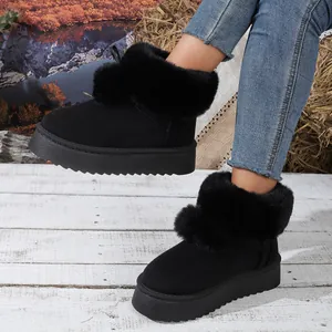 Botas de Nieve Cálidas de Invierno para Mujer Gamuza Plus Terciopelo Grueso Borde de Piel Botines Pompones Suaves Cálidos Zapatos de Algodón Antideslizantes