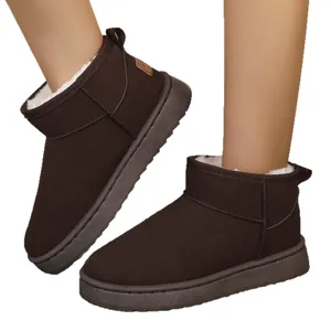 Botas de nieve marrón oscuro para mujer con forro de felpa cálida y suela plana cómoda