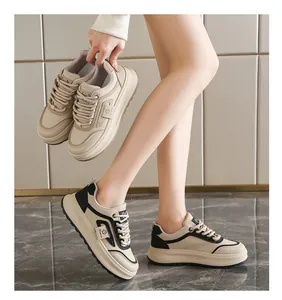 Close-up of stylish Korean style platform sneakers with thick height-increasing soles