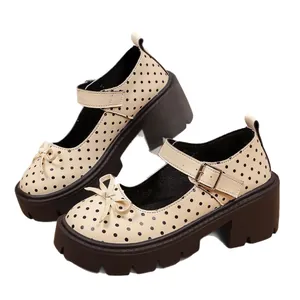 Zapatos de plataforma Mary Jane retro con lunares y detalle de lazo para mujer