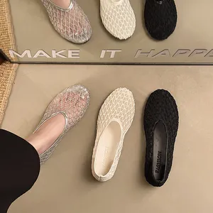 Elegant breathable mesh flat shoes available in silver, white, and black for women