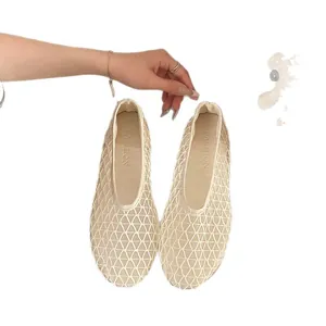 Elegant beige breathable mesh ballet flats with pointed toe design for daily commute