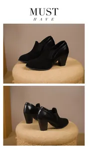 Eleganti stivaletti neri con tacco alto e texture miste in camoscio e pelle