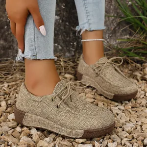 Mocasines de mujer con suela gruesa y cordones para la moda de primavera y otoño
