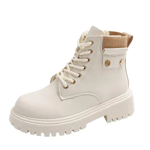 Elegantes botas Martin con plataforma para mujer con forro polar cálido y diseño de cordones