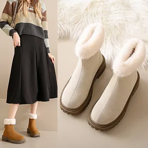 Bottes de neige d'hiver pour femmes avec col en fourrure pelucheuse