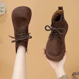 Fashionable brown suede platform Martin boots for women stylish winter warm ankle footwear