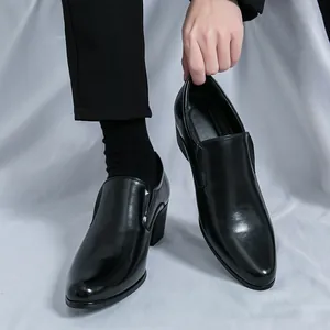 Professional black glossy leather men's dress shoes featuring a classic Cuban heel design.