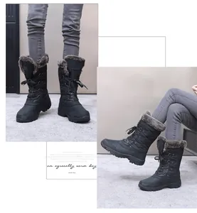 Botas de nieve de invierno con forro de piel sintética gruesa y diseño de cordones duradero