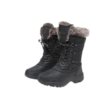 Botas de nieve negras impermeables con forro de piel sintética cálida y cordones