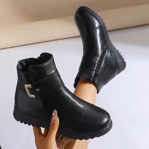 Damen Winter Stiefeletten Warm Kunstpelz Gefüttert Flach Rutschfest PU Leder Stiefel Für Mittleres Alter Ältere Mutter Schuhe