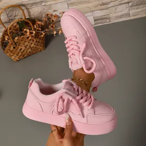 Scarpe Bread Shoes da Donna Suola Spessa Chunky Sneakers Low Top Board Shoes Con Lacci Oversize Scarpe Casual