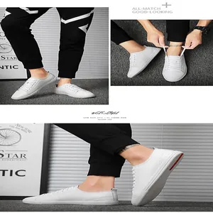 Premium men's white genuine leather casual sneakers with lace-up design for stylish daily wear.