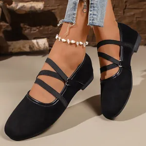 Eleganti ballerine Mary Jane nere con cinturini incrociati elastici per la moda donna