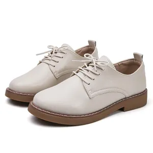 Classic beige lace-up Oxford shoes for women with durable gum sole and smooth finish