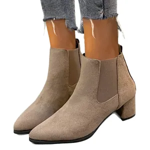 Elegant women's suede Chelsea boots with block heel in taupe finish for autumn winter