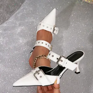 Scarpe con Tacco Alto in Pelle Verniciata a Punta da Donna Mules con Doppio Cinturino a Fibbia Design di Nicchia Stile Maturo Scarpe Casual