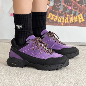 Stylish purple and black breathable non-slip hiking sneakers for men's outdoor trekking