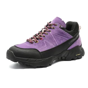 Breathable purple and black outdoor hiking shoes featuring non-slip rugged rubber soles