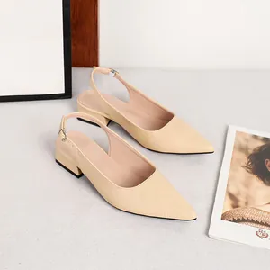 Vista dettagliata delle eleganti scarpe slingback beige con trama a lucertola e tacco basso